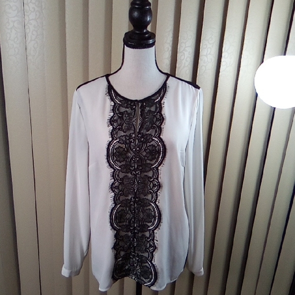 Vince Camuto Tops - Elegant White and Black Lace Women's Top